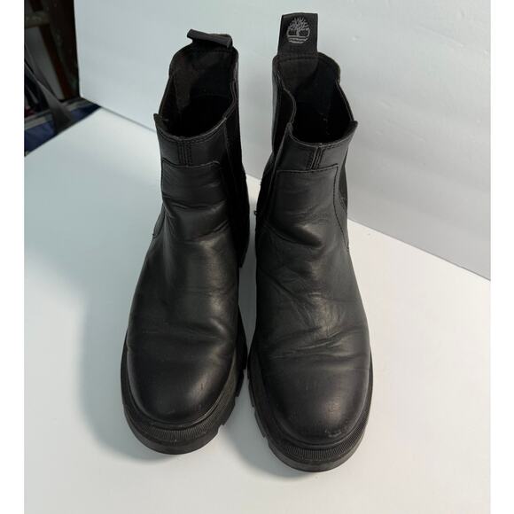 Timberland Womens S7 Black Leather Chelsea Boots A5ND7 Lug Sole Gently Used - Picture 2 of 6